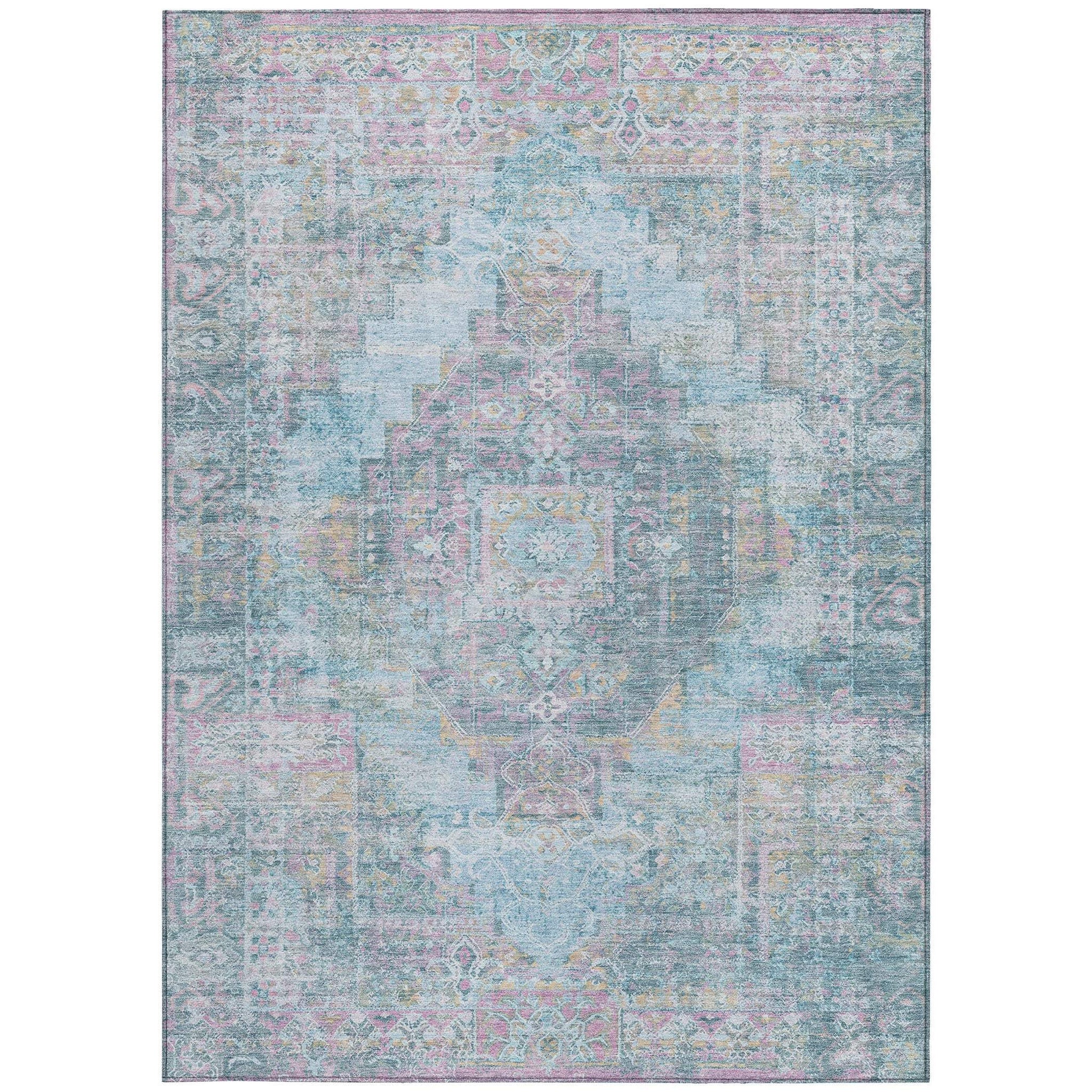 9' X 12' Blue And Pink Medallion Washable Indoor Outdoor Area Rug - Homeroots - Flyclothing LLC