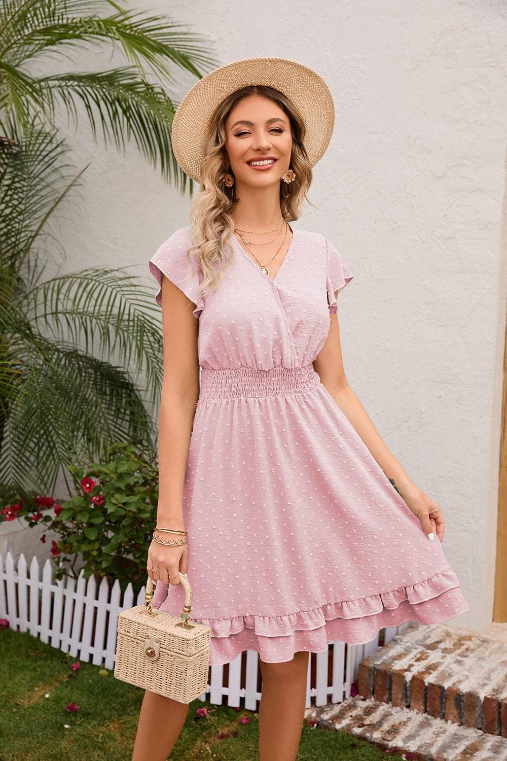 Swiss Dot Cap Sleeve Dress - Trendsi - Flyclothing LLC