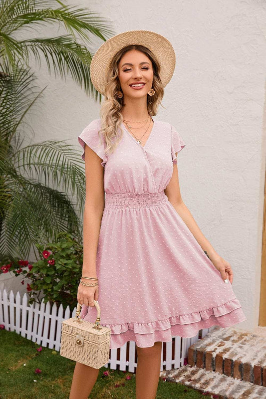 Swiss Dot Cap Sleeve Dress - Trendsi - Flyclothing LLC