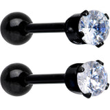 16G 3/8 Clear Gem Black Anodized Titanium Cartilage Tragus Earring 2 Pack Set - BodyCandy - Flyclothing LLC