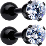 16G 3/8 Clear Gem Black Anodized Titanium Cartilage Tragus Earring 2 Pack Set - BodyCandy - Flyclothing LLC