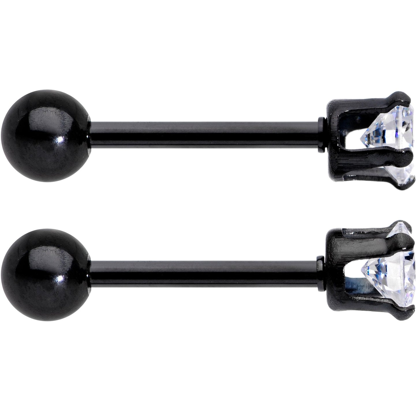 16G 3/8 Clear Gem Black Anodized Titanium Cartilage Tragus Earring 2 Pack Set - BodyCandy - Flyclothing LLC