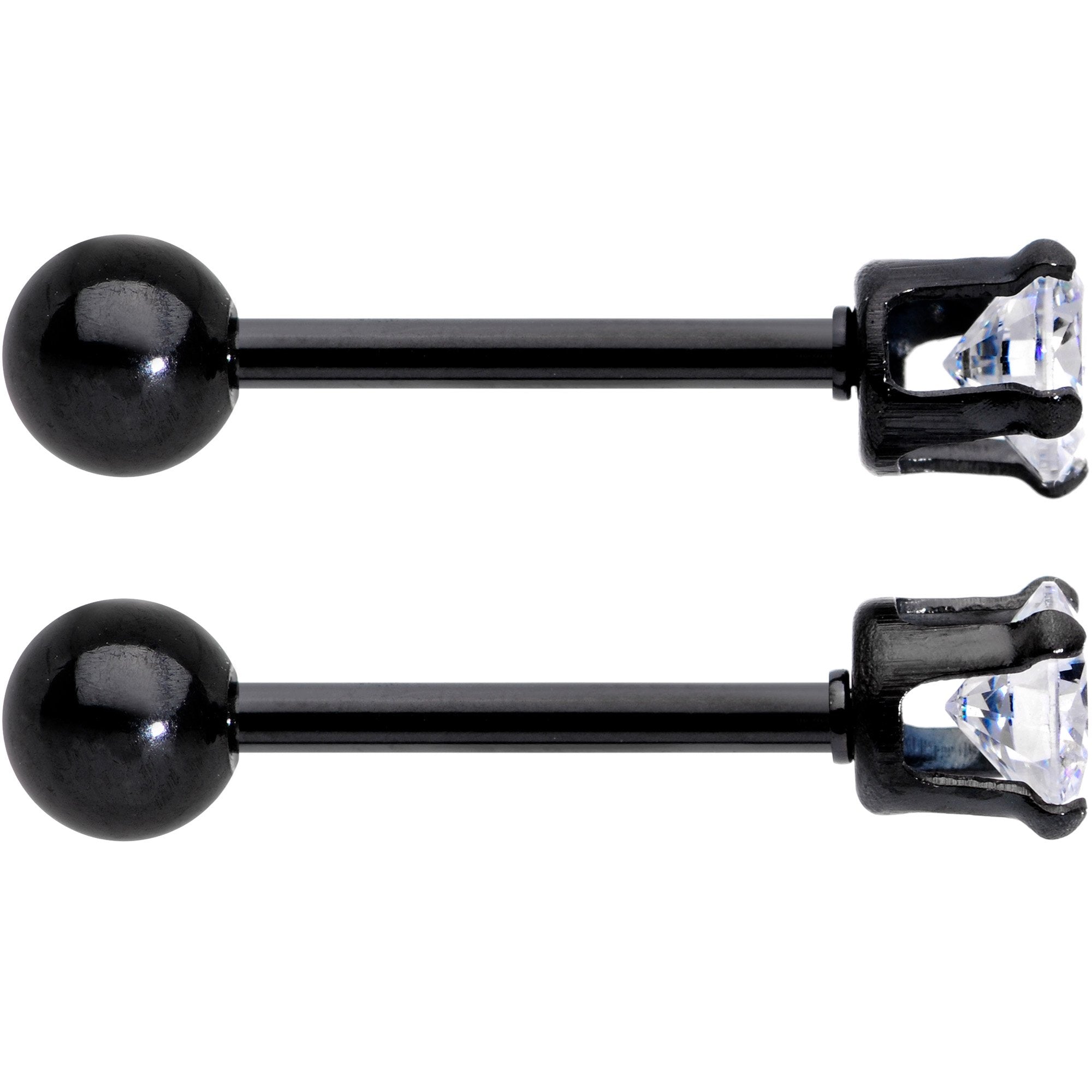 16G 3/8 Clear Gem Black Anodized Titanium Cartilage Tragus Earring 2 Pack Set - BodyCandy - Flyclothing LLC