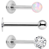 16G 3/8 White Faux Opal Ball Labret Monroe Tragus 3 Pack Set - BodyCandy - Flyclothing LLC