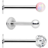 16G 3/8 White Faux Opal Ball Labret Monroe Tragus 3 Pack Set - BodyCandy - Flyclothing LLC
