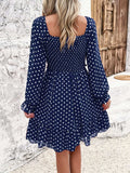 Smocked Polka Dot Long Sleeve Dress - Trendsi - Flyclothing LLC