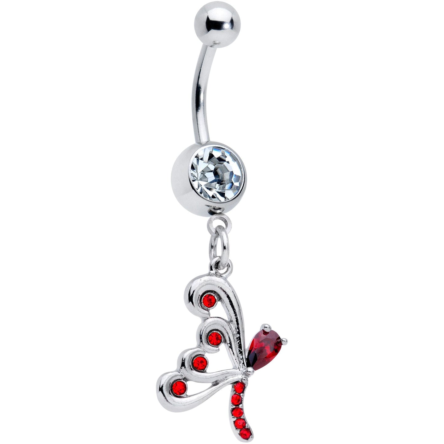 Clear Red CZ Gem Dragonfly Wings Dangle Belly Ring - BodyCandy - Flyclothing LLC