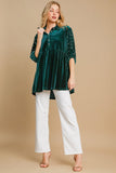 Umgee Pearl Detail Half Sleeve Velvet Babydoll Blouse - Trendsi