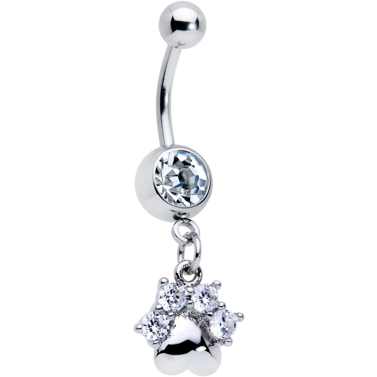 Clear CZ Gem Puppy Dog Paw Dangle Belly Ring - BodyCandy - Flyclothing LLC