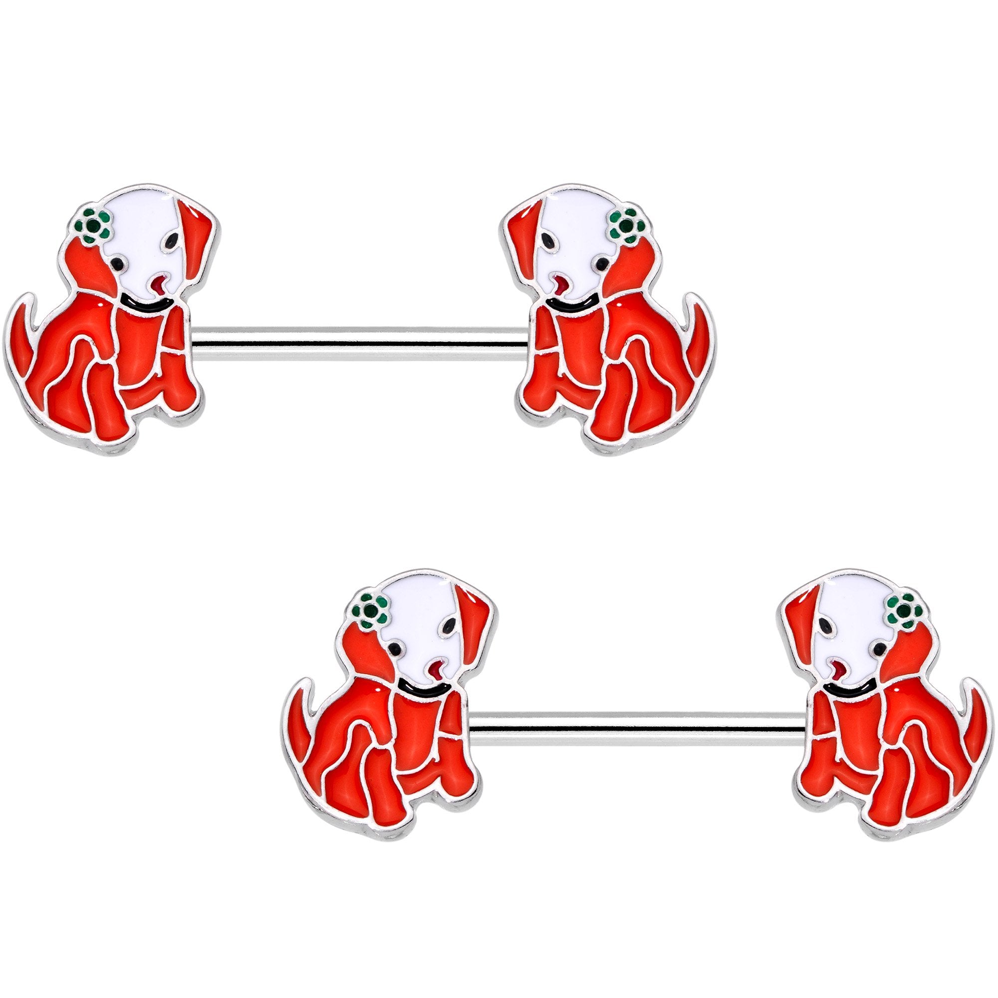14G 9/16 Red Puppy Parade Barbell Nipple Ring Set - BodyCandy - Flyclothing LLC
