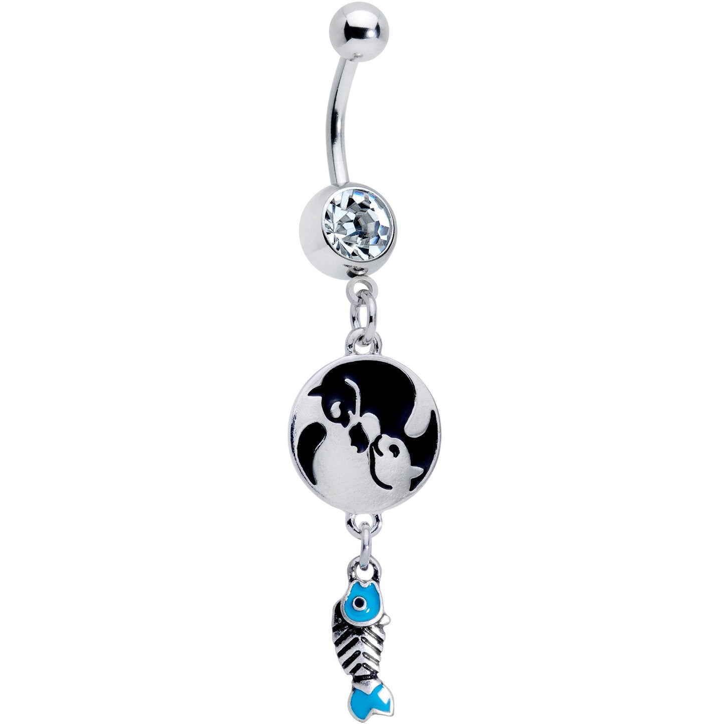 Yin Yang Cat Life Blue Fish Dangle Belly Ring - BodyCandy - Flyclothing LLC