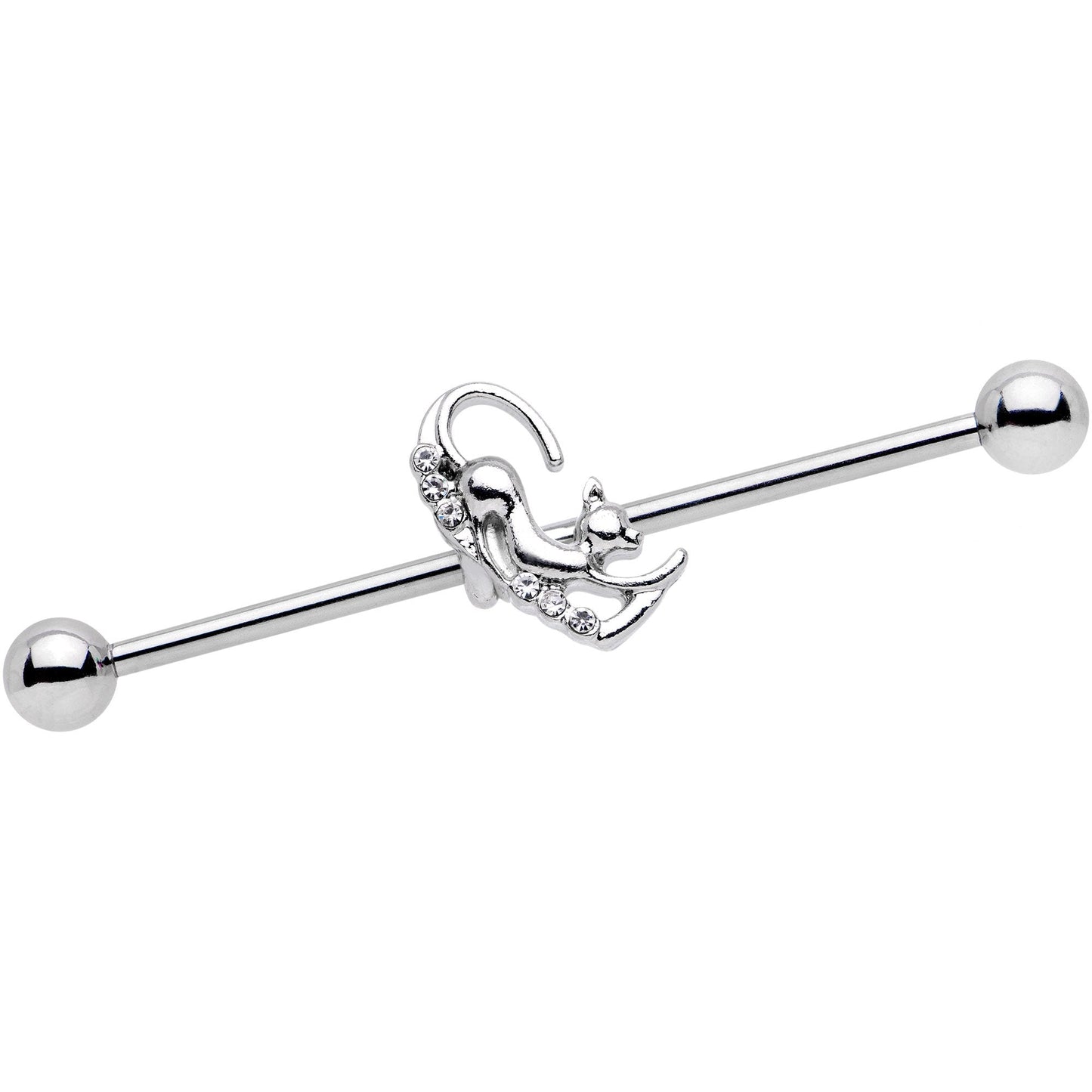 14G Clear Gem Half Heart Kitten Industrial Barbell 38mm - BodyCandy - Flyclothing LLC