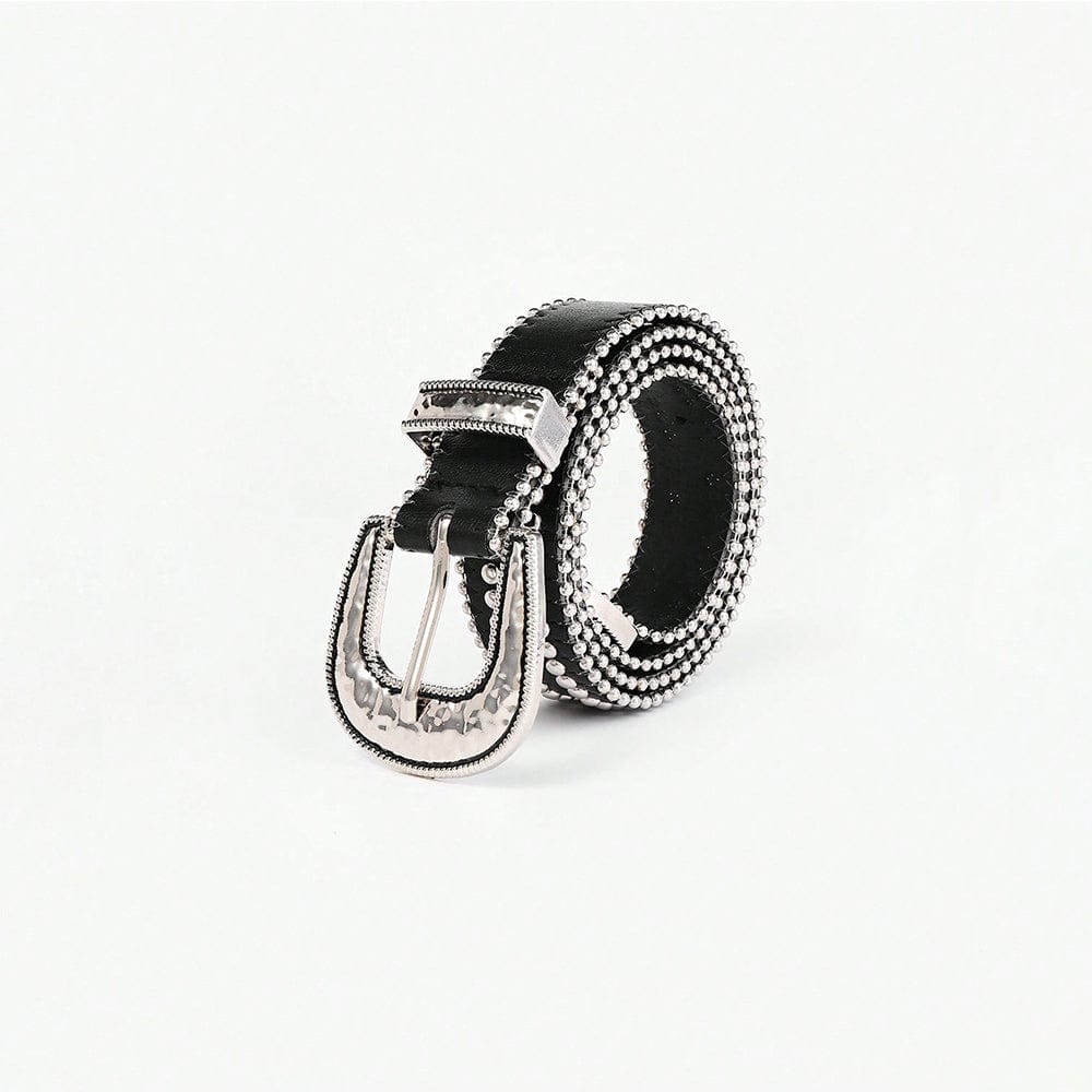 Studded Rhinestone PU Leather Belt - Trendsi