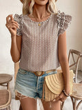Ruffled Printed Round Neck Cap Sleeve Blouse - Trendsi