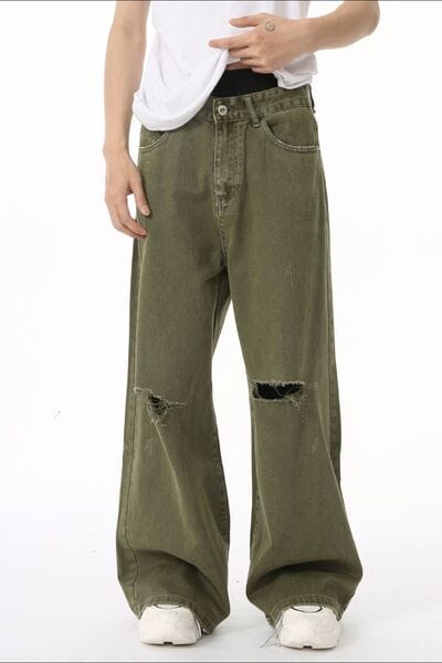 Distressed Wide Leg Jeans with Pockets - Trendsi