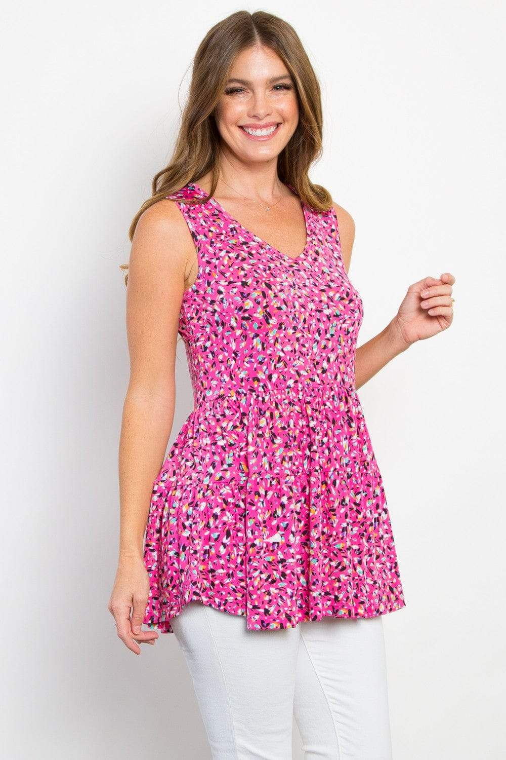 Be Stage Full Size Printed Tiered Sleeveless Top - Trendsi - Flyclothing LLC