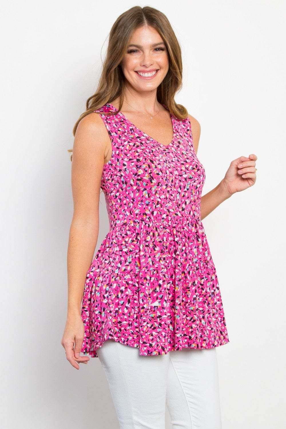 Be Stage Full Size Printed Tiered Sleeveless Top - Trendsi - Flyclothing LLC