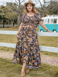 Plus Size Tie Neck Short Sleeve Top and Skirt Set - Trendsi - Flyclothing LLC