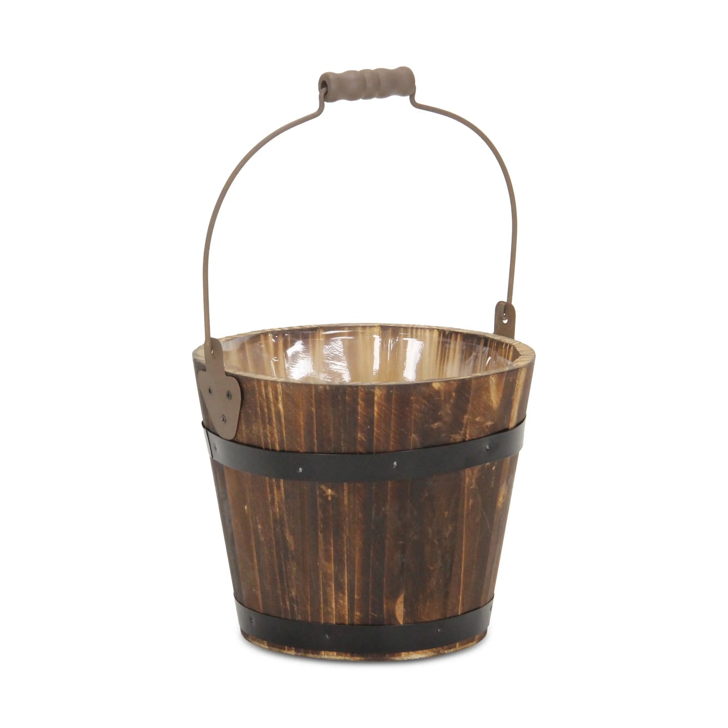 Brown Wood 100 Ounce Round Distressed Bucket Planter - Homeroots - Flyclothing LLC