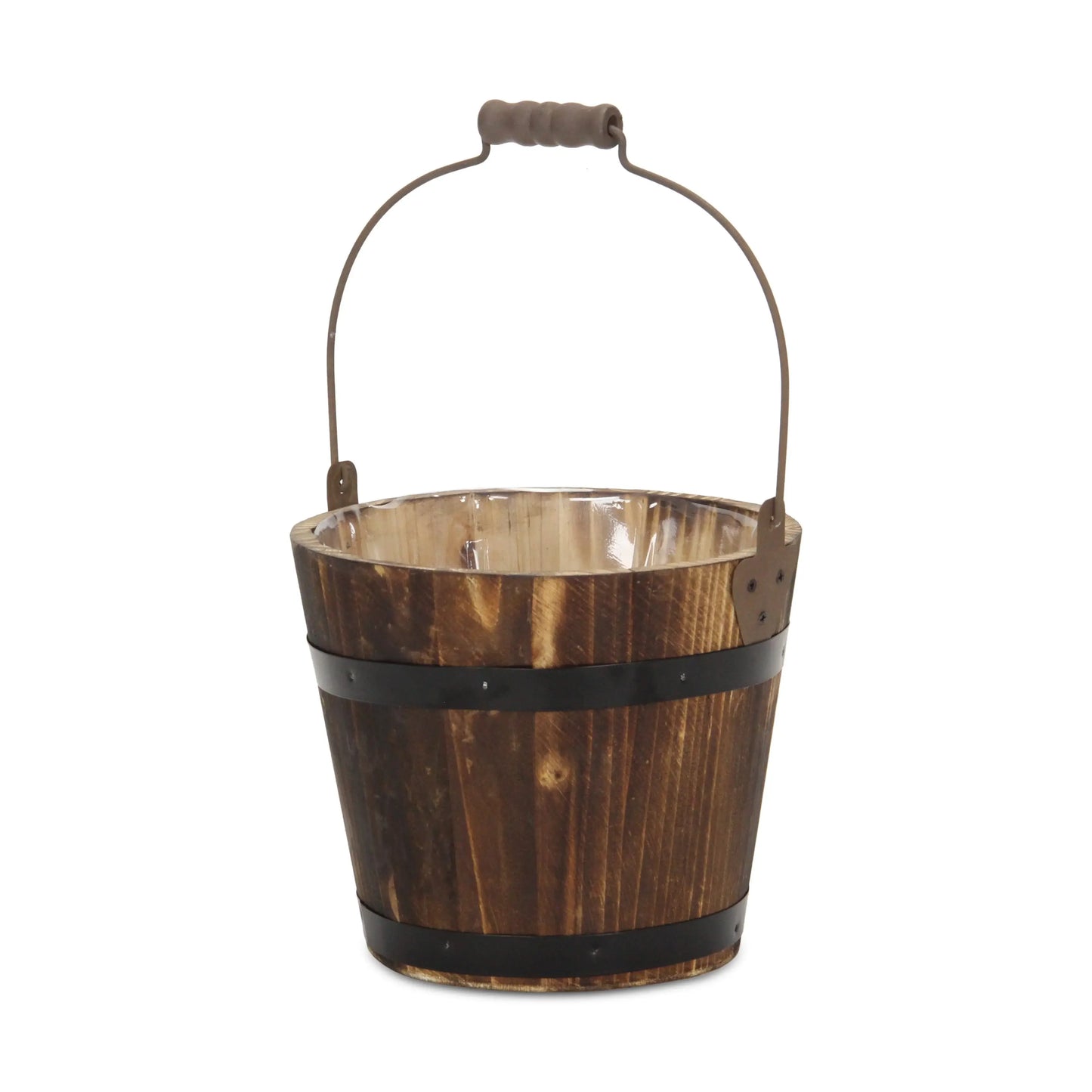 Brown Wood 100 Ounce Round Distressed Bucket Planter - Homeroots - Flyclothing LLC