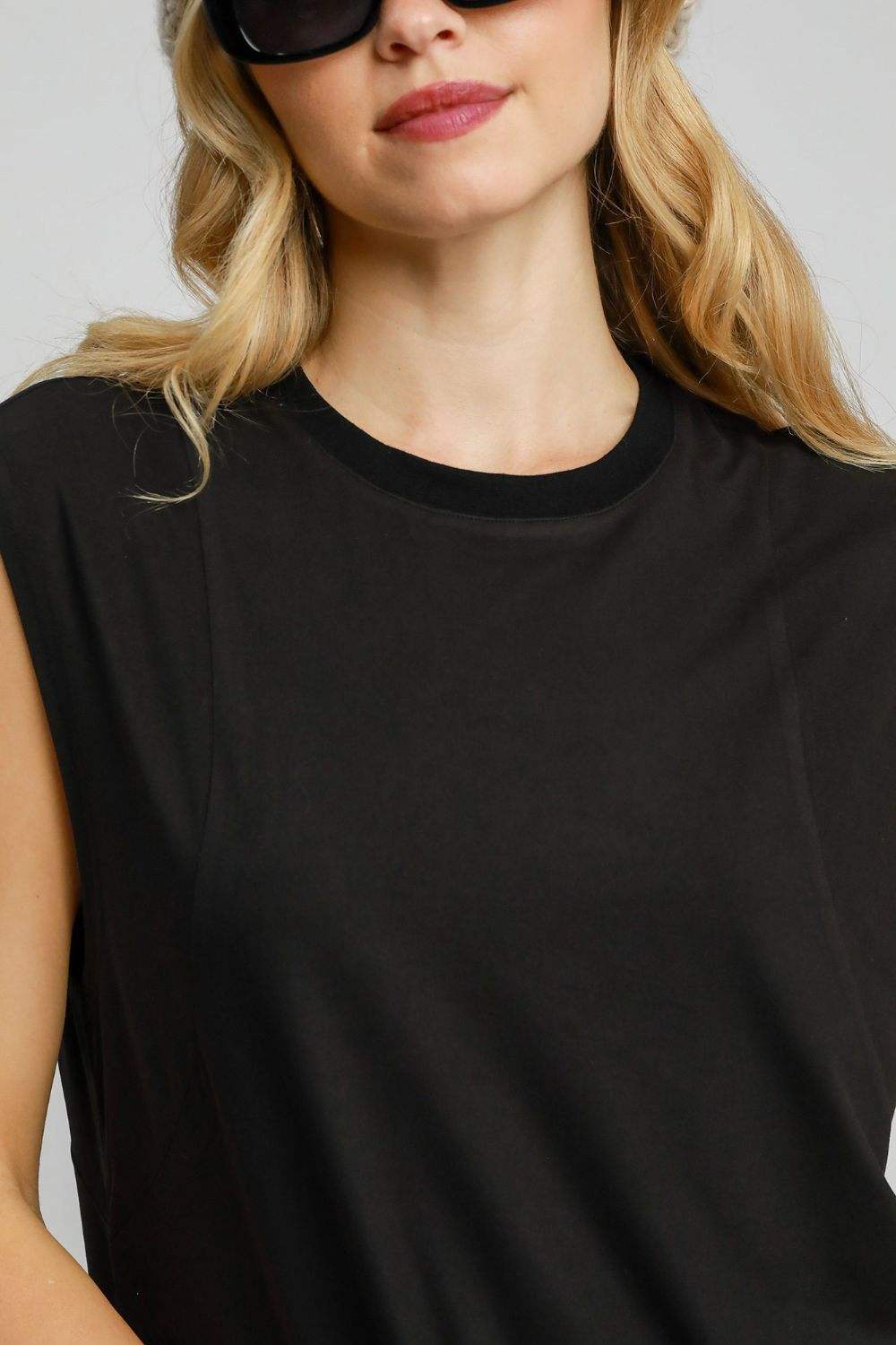 Umgee Round Neck Sleeveless High-Low Curved Hemline Mini Dress - Trendsi - Flyclothing LLC