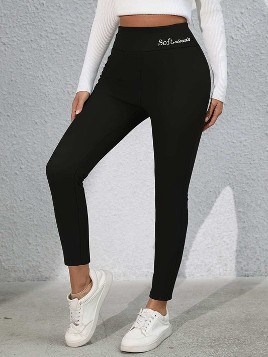 Full Size Letter Embroidered High Waist Leggings - Trendsi - Flyclothing LLC