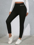 Full Size Letter Embroidered High Waist Leggings - Trendsi - Flyclothing LLC