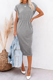 Pocketed Round Neck Cap Sleeve Dress - Trendsi