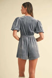 Mable Jewel Bow Decor Puff Sleeve Velvet Romper - Trendsi - Flyclothing LLC