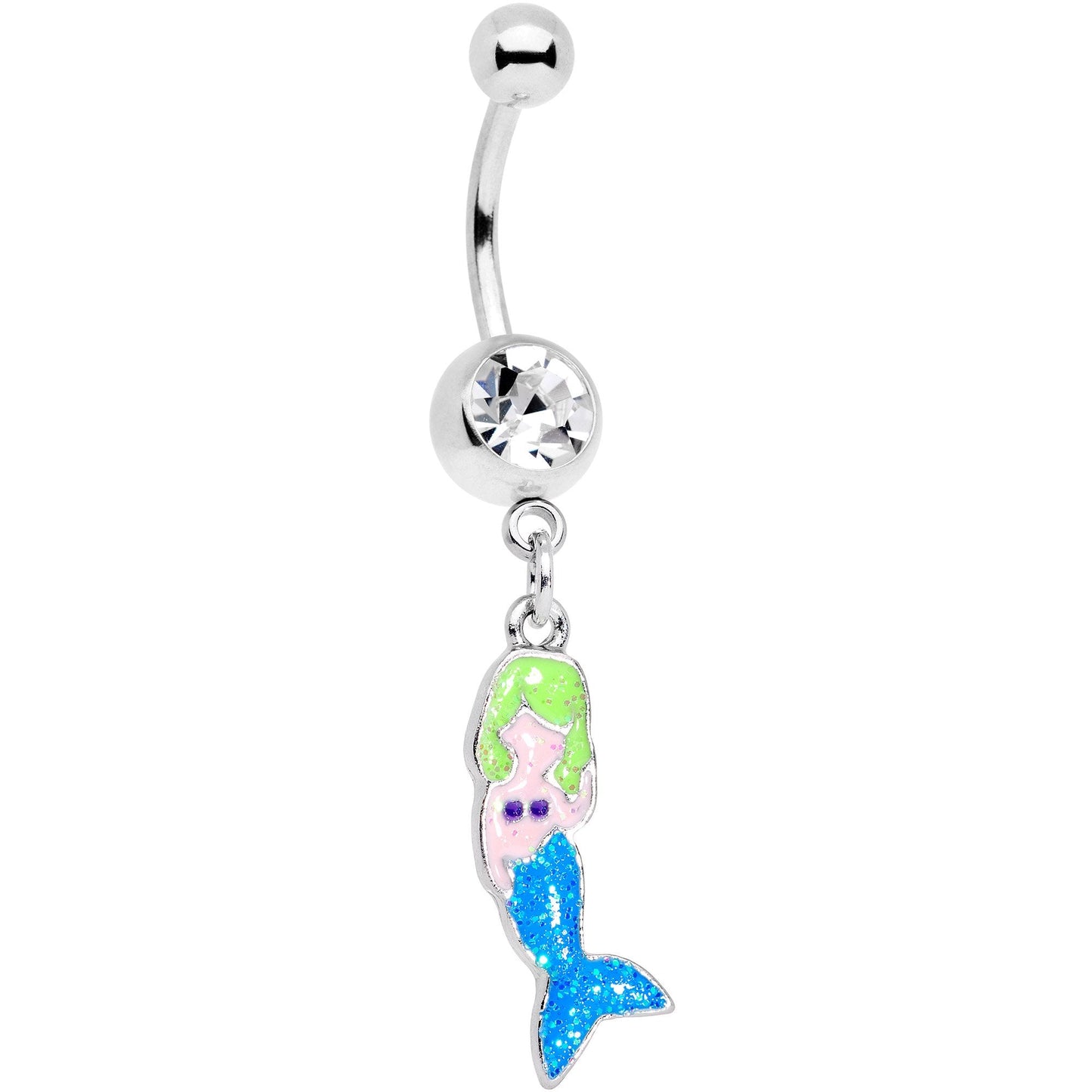 Clear Gem Blue Fin Mermaid Dangle Belly Ring - BodyCandy - Flyclothing LLC