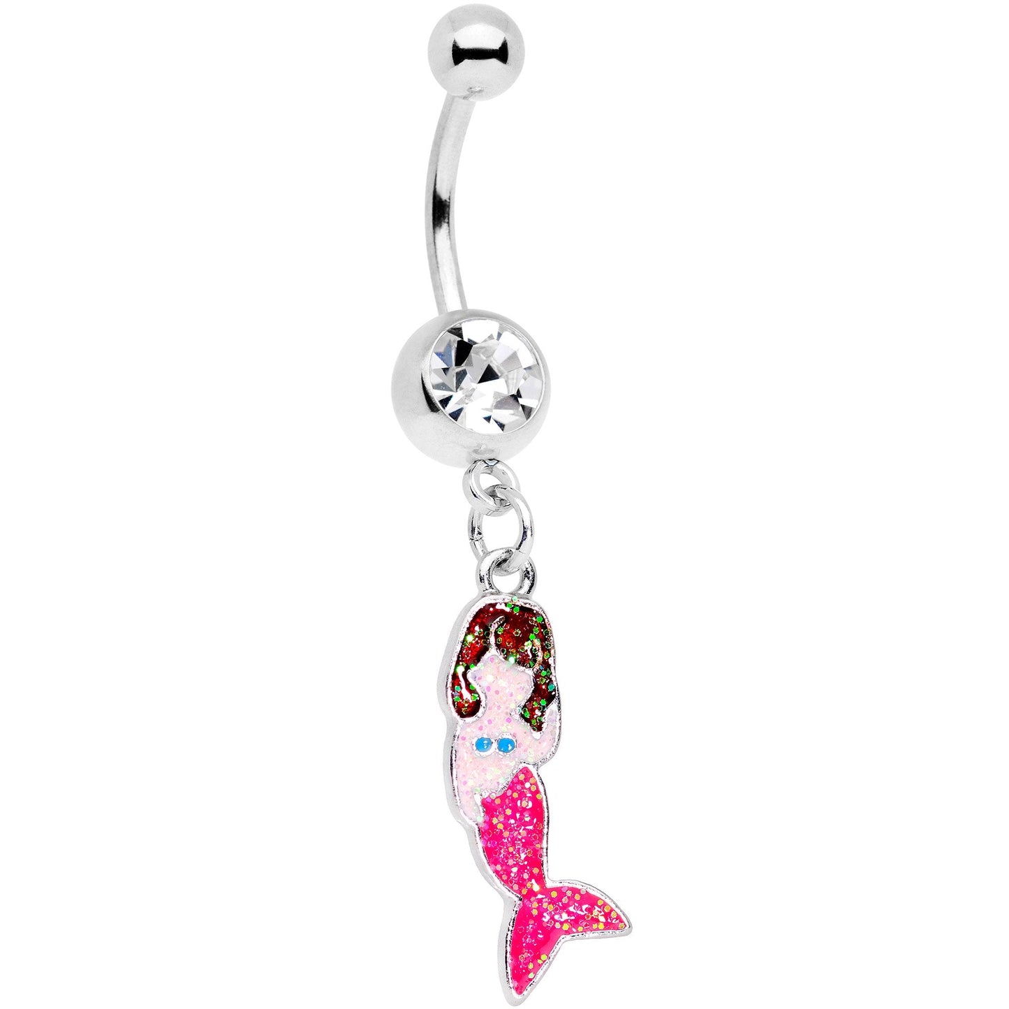 Clear Gem Pink Fin Mermaid Dangle Belly Ring - BodyCandy - Flyclothing LLC