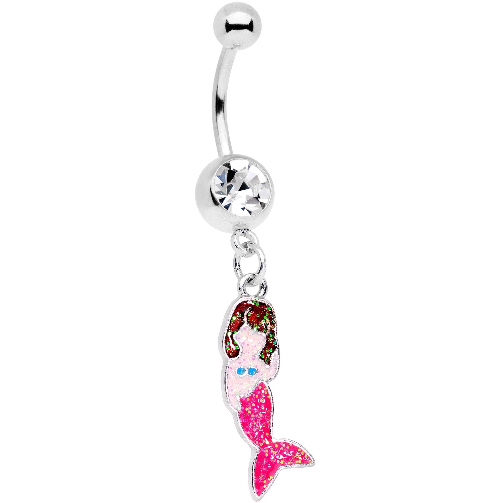 Clear Gem Pink Fin Mermaid Dangle Belly Ring - BodyCandy - Flyclothing LLC