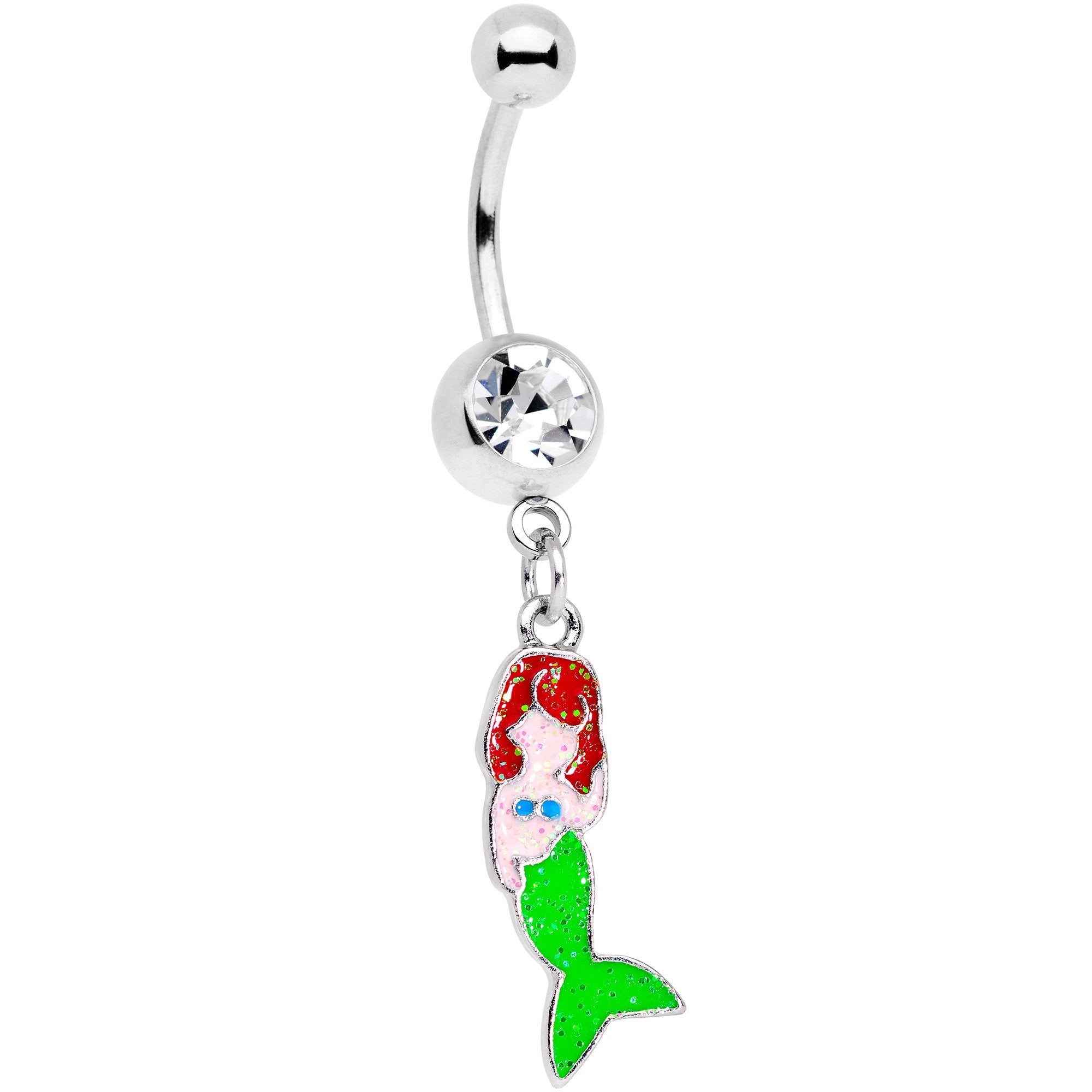 Clear Gem Green Fin Mermaid Dangle Belly Ring - BodyCandy - Flyclothing LLC
