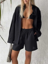 Button Up Long Sleeve Shirt and Shorts Set - Trendsi - Flyclothing LLC