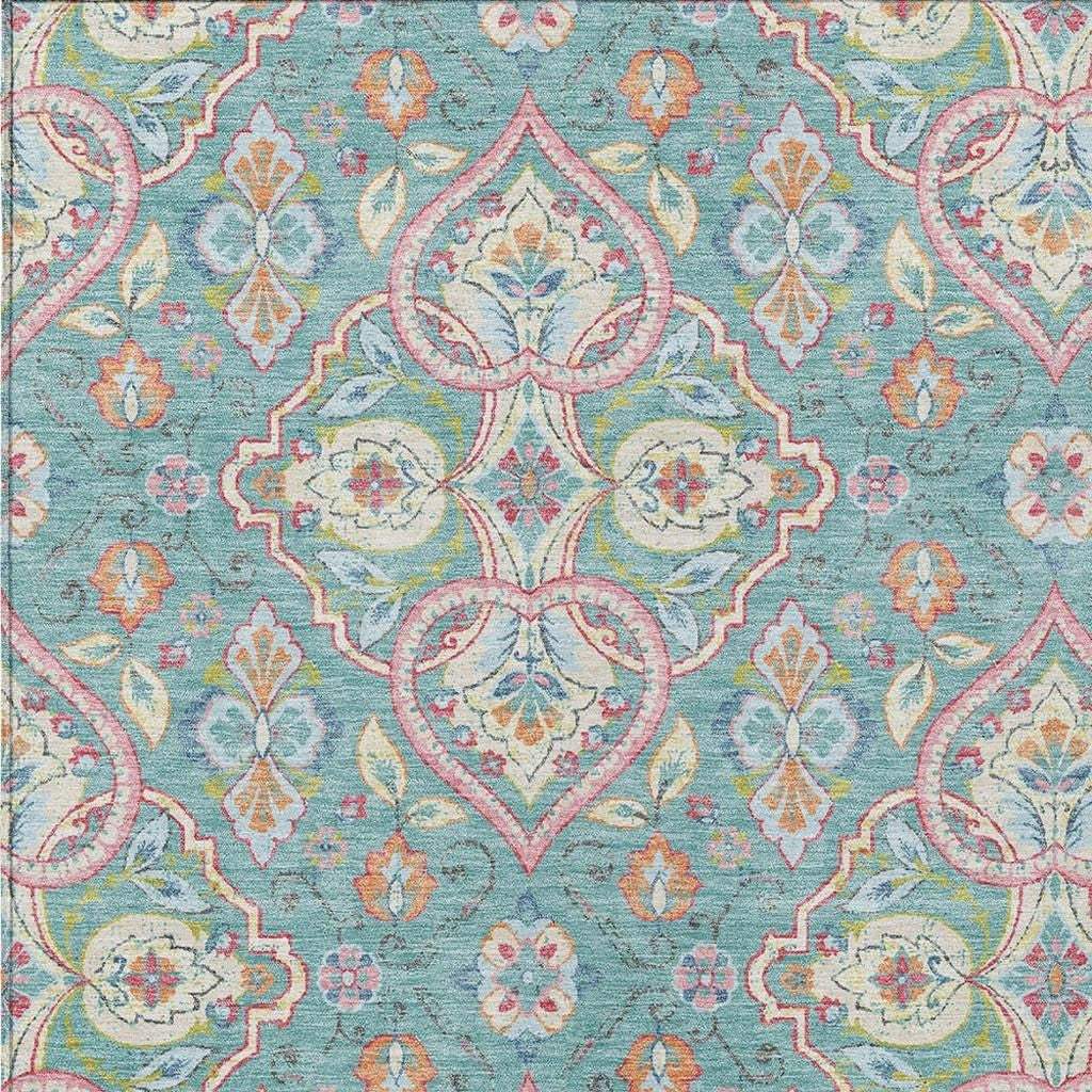 3' X 5' Teal Blue Pink And Orange Ogee Washable Indoor Outdoor Area Rug - Homeroots - Flyclothing LLC
