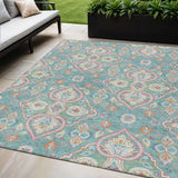 5' X 8' Teal Blue Pink And Orange Ogee Washable Indoor Outdoor Area Rug - Homeroots - Flyclothing LLC