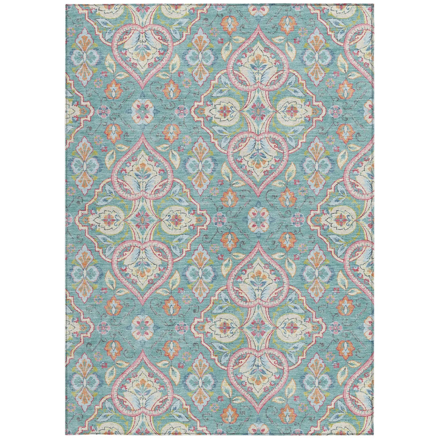 5' X 8' Teal Blue Pink And Orange Ogee Washable Indoor Outdoor Area Rug - Homeroots - Flyclothing LLC
