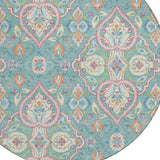 8' Teal Blue Pink And Orange Round Ogee Washable Indoor Outdoor Area Rug - Homeroots - Flyclothing LLC