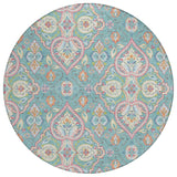 8' Teal Blue Pink And Orange Round Ogee Washable Indoor Outdoor Area Rug - Homeroots - Flyclothing LLC