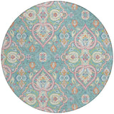 8' Teal Blue Pink And Orange Round Ogee Washable Indoor Outdoor Area Rug - Homeroots - Flyclothing LLC