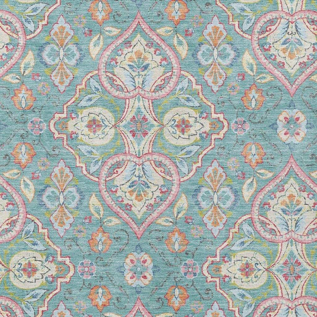 8' X 10' Teal Blue Pink And Orange Ogee Washable Indoor Outdoor Area Rug - Homeroots - Flyclothing LLC