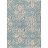 8' X 10' Teal Blue Pink And Orange Ogee Washable Indoor Outdoor Area Rug - Homeroots - Flyclothing LLC