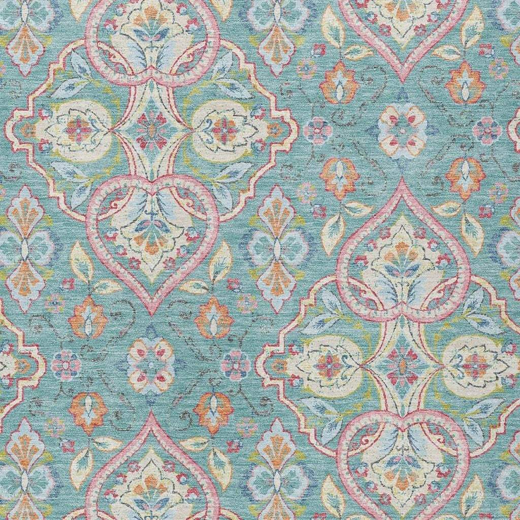 9' X 12' Teal Blue Pink And Orange Ogee Washable Indoor Outdoor Area Rug - Homeroots - Flyclothing LLC