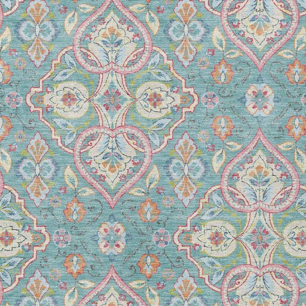 10' X 14' Teal Blue Pink And Orange Ogee Washable Indoor Outdoor Area Rug - Homeroots - Flyclothing LLC