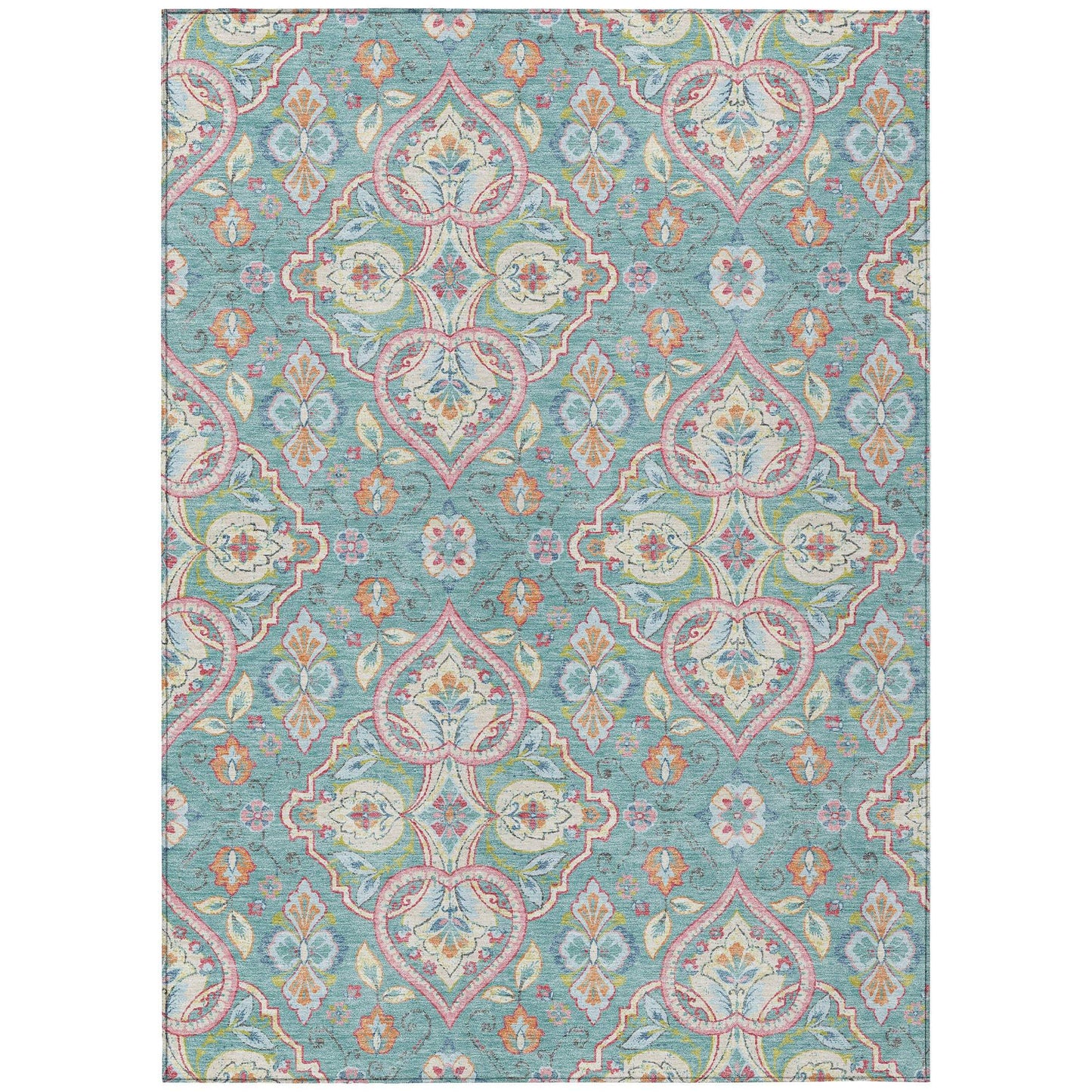 10' X 14' Teal Blue Pink And Orange Ogee Washable Indoor Outdoor Area Rug - Homeroots - Flyclothing LLC