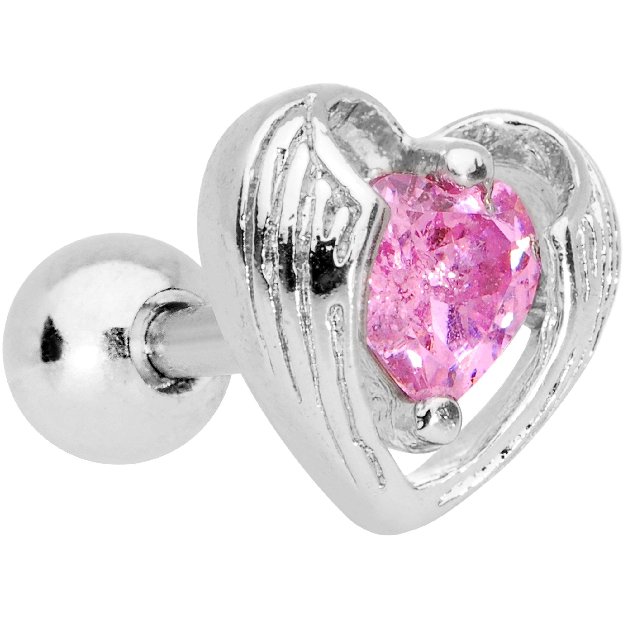 Pink CZ Gem Hugged Heart Cartilage Tragus Earring - BodyCandy - Flyclothing LLC
