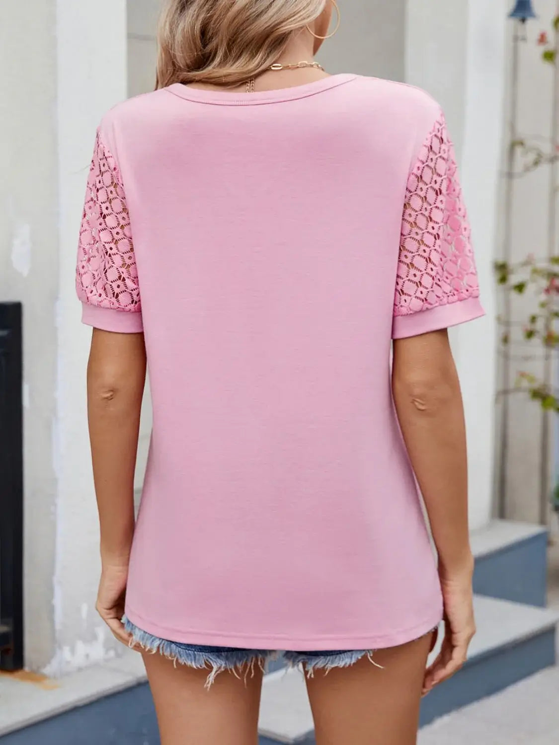 Lace Short Sleeve T-Shirt - Trendsi - Flyclothing LLC