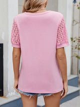 Lace Short Sleeve T-Shirt - Trendsi - Flyclothing LLC
