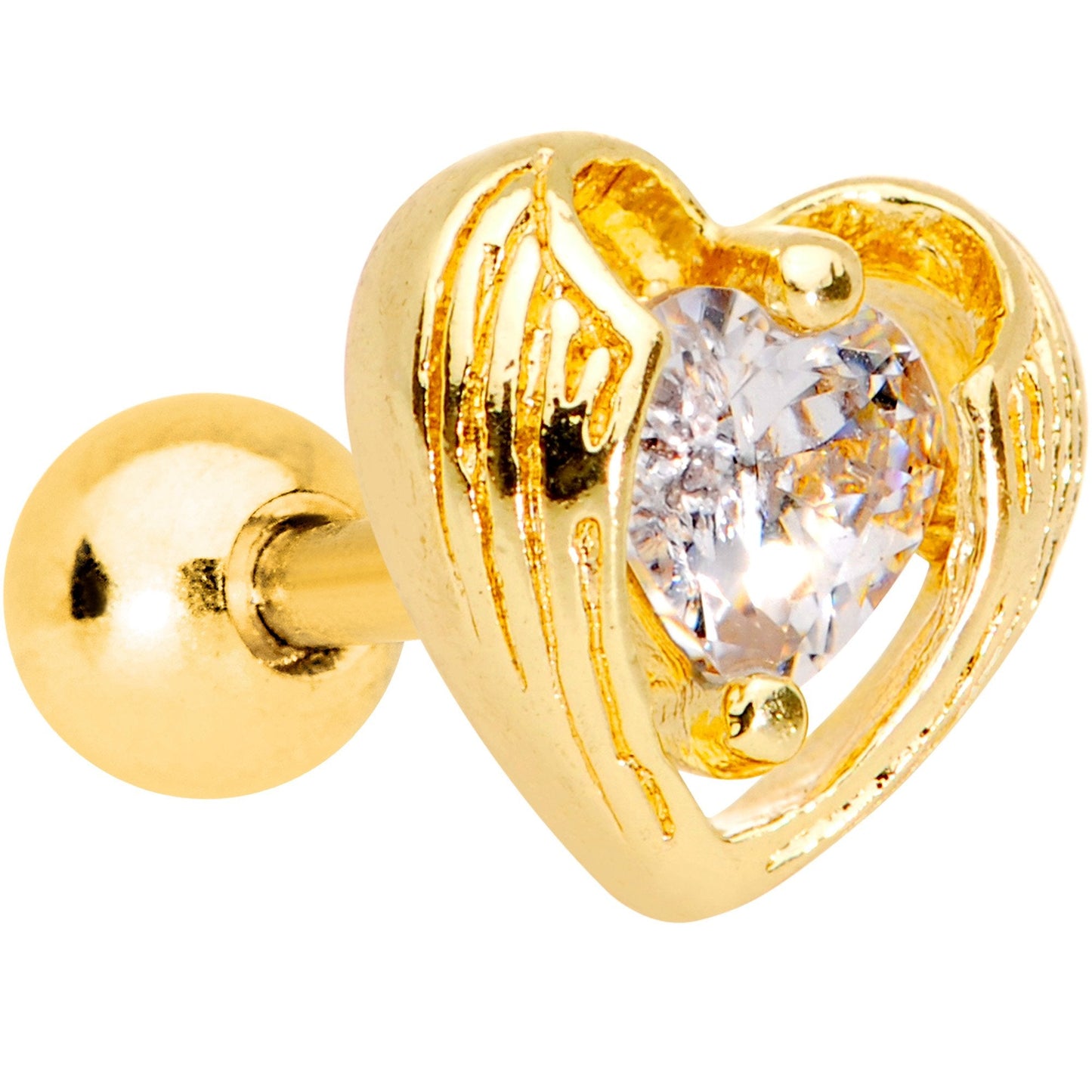 Clear CZ Gem Gold Plated Hugged Heart Cartilage Tragus Earring - BodyCandy - Flyclothing LLC