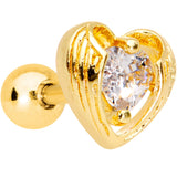 Clear CZ Gem Gold Plated Hugged Heart Cartilage Tragus Earring - BodyCandy - Flyclothing LLC